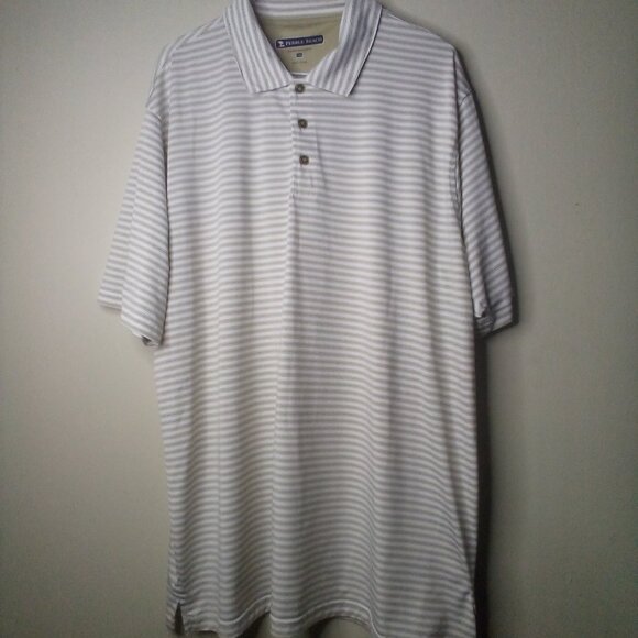 Pebble Beach Polo Shirt Men XXL Short Sleeve Performance Stripe White Tan - Picture 1 of 14